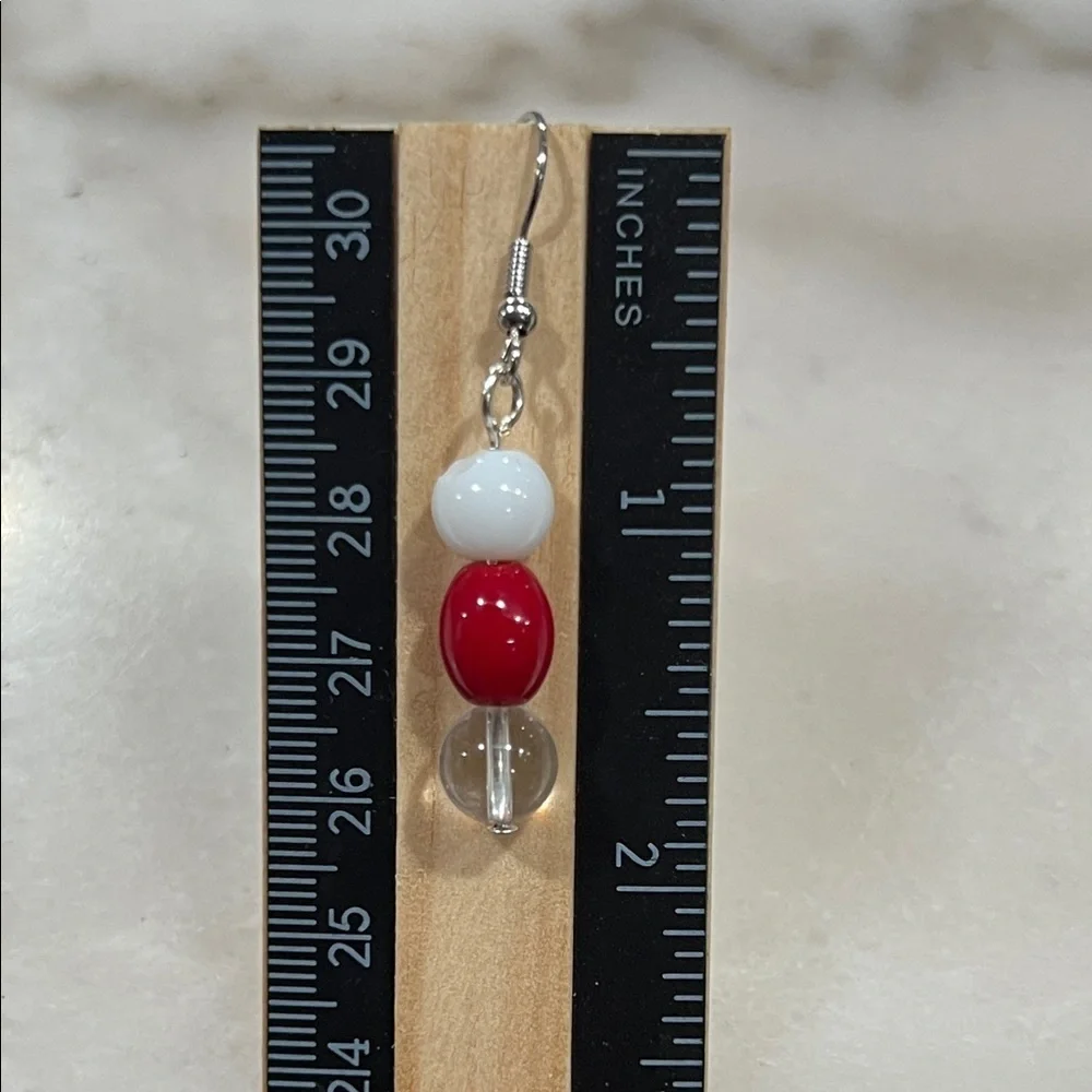 Elegant Artisan Red and White Beaded Earrings